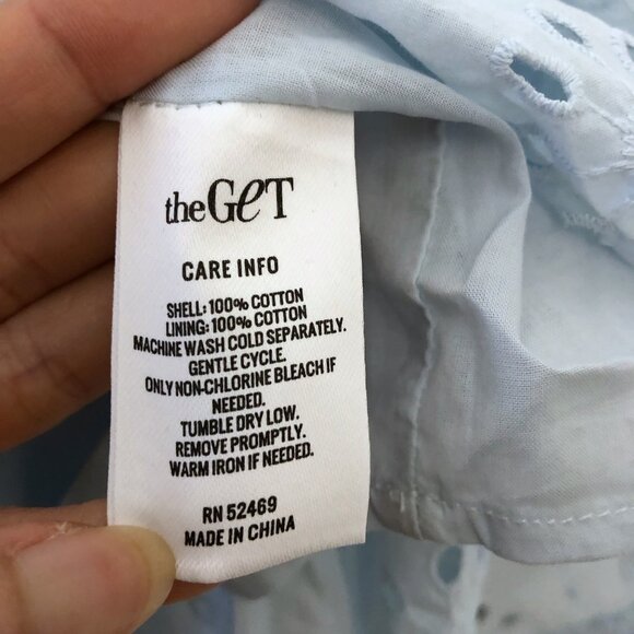 NWT TheGet Solid Light Blue Eyelet Short Sleeves Tiered with Pockets Midi Dress - Picture 9 of 9